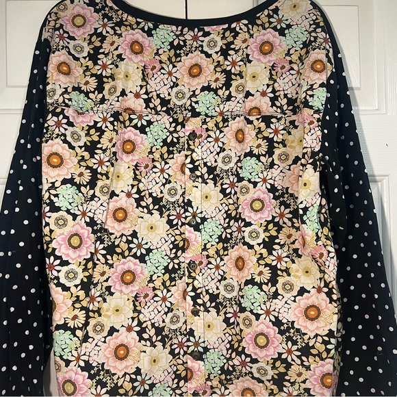 Anthropologie Maeve Split-Back Top Blouse Black Polka Dot Floral Medium Cotton - Picture 9 of 10